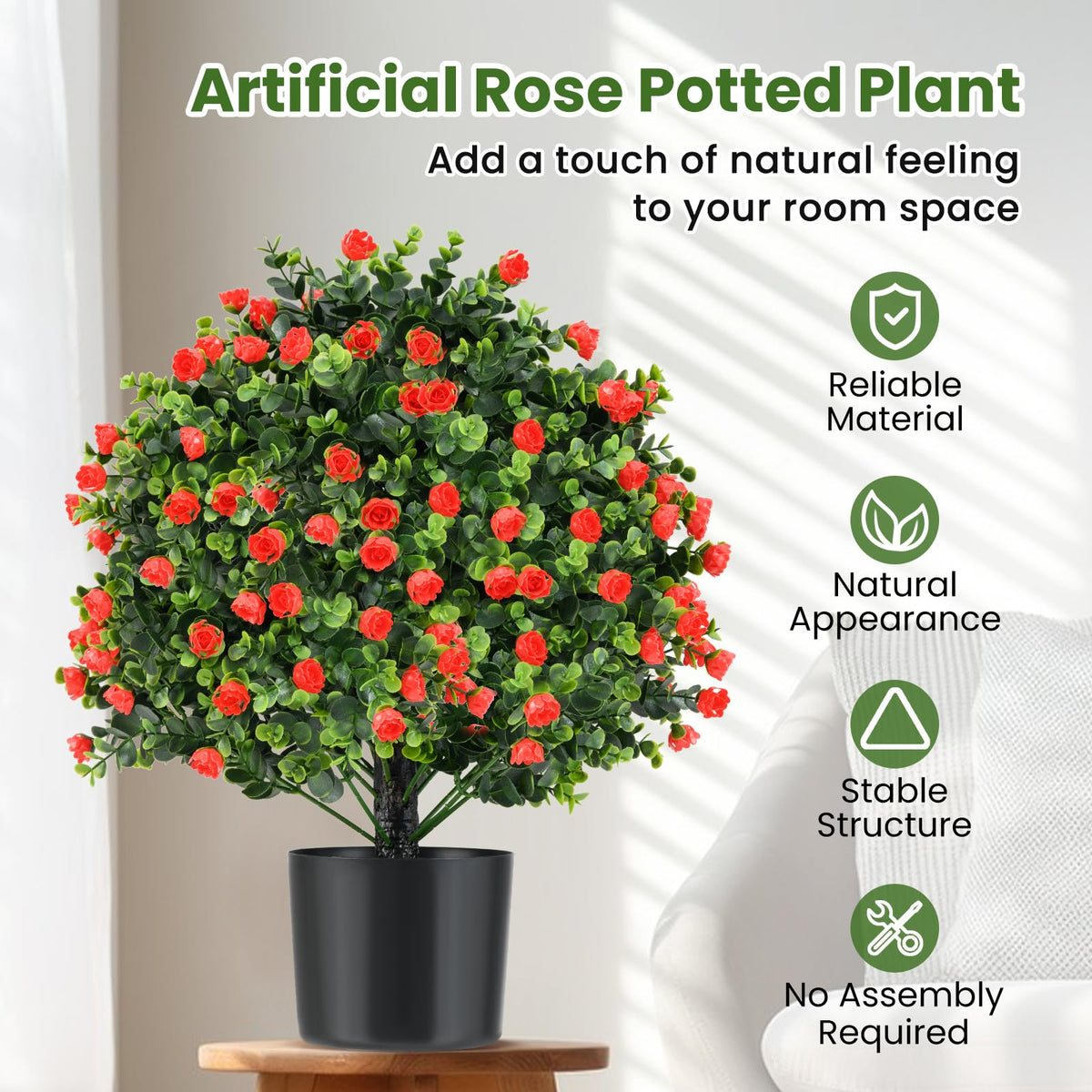 GOFLAME 21.5” Artificial Rose Topiary Ball Tree Set of 2