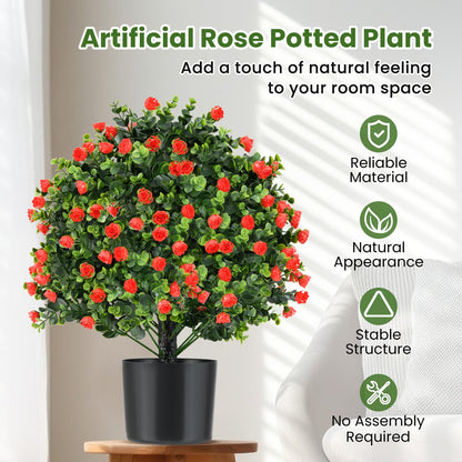 GOFLAME 21.5” Artificial Rose Topiary Ball Tree Set of 2