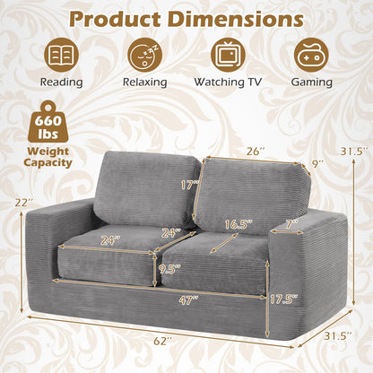 Goflame 2-Seater Floor Couch with Removable Corduroy Cover