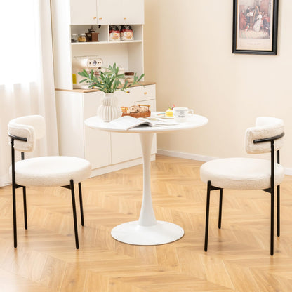 Goflame Sherpa Dining Chairs Set of 4, Upholstered Round Kitchen Chairs with Curved Backrest & Metal Legs