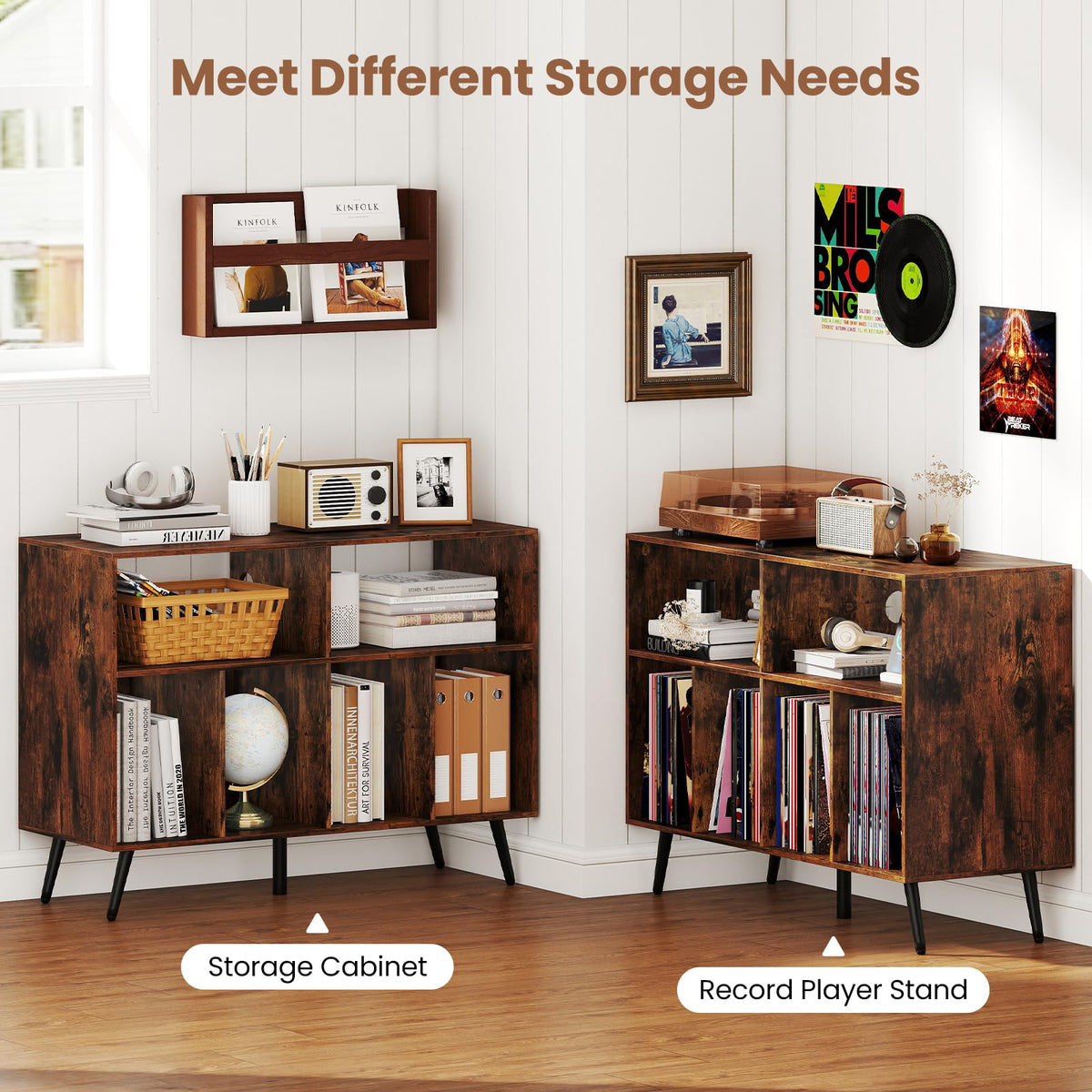 Goflame Large Record Player Stand with Charging Station