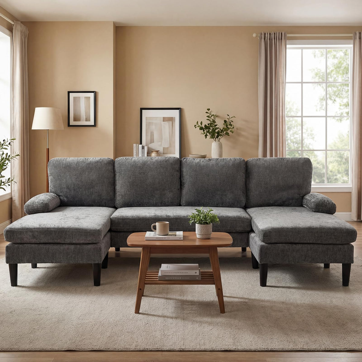 Goflame Sectional Couch for Living Room U-Shaped Sofa