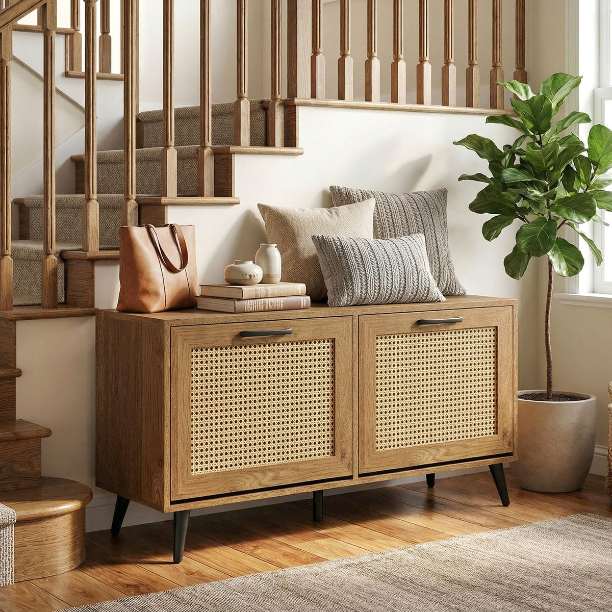 Goflame Rattan Shoe Cabinet with 2 Flip Drawers