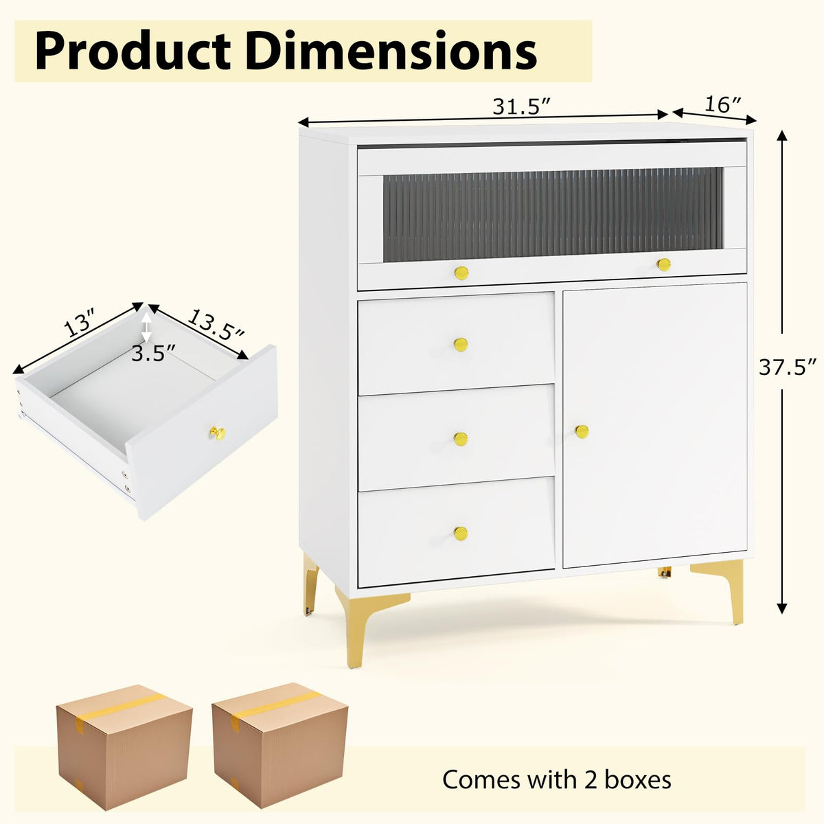 Goflame 3-Drawer Modern Storage Cabinet with 2 Doors