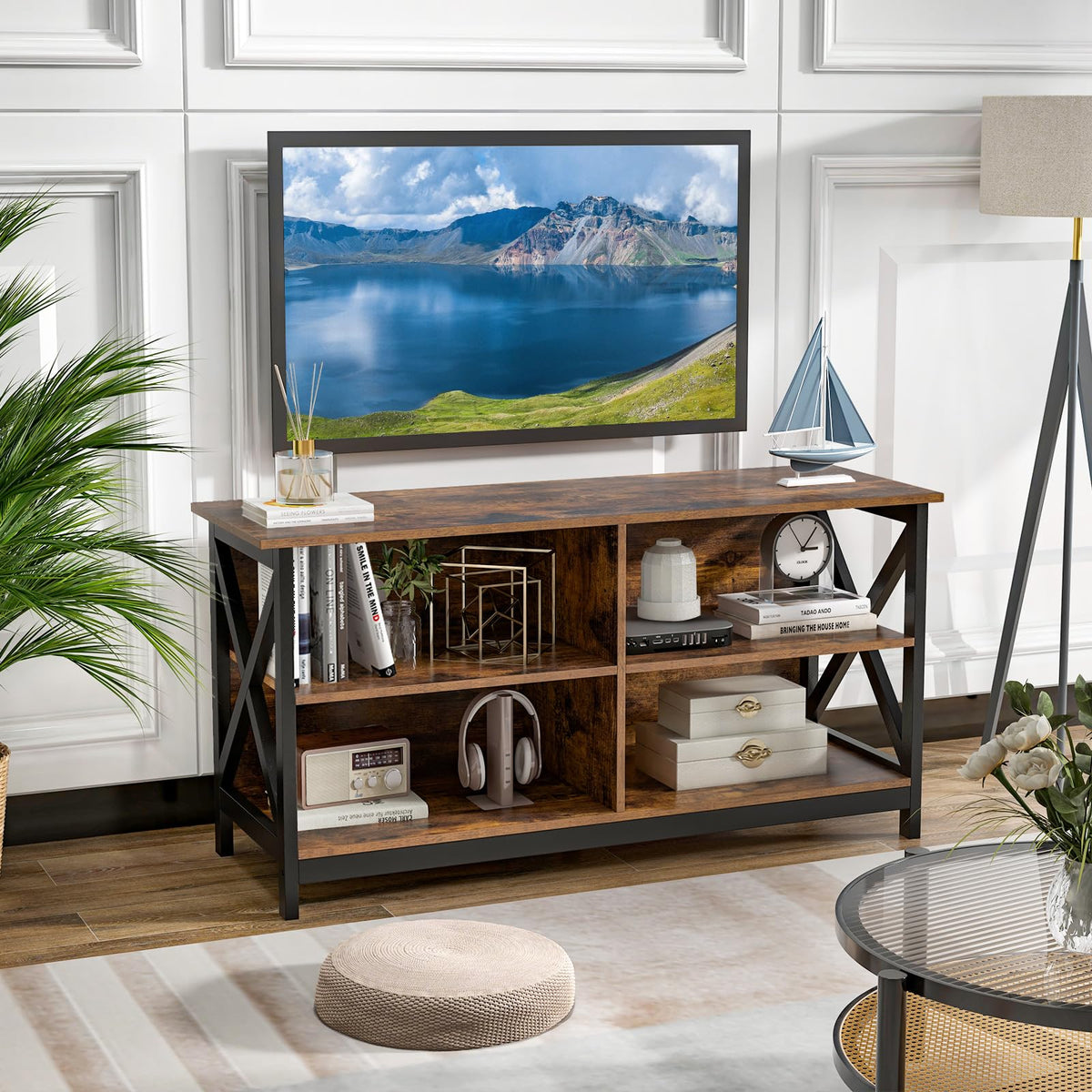 Goflame TV Stands for Living Room - 3-Tier Media Console Table with Storage Shelves