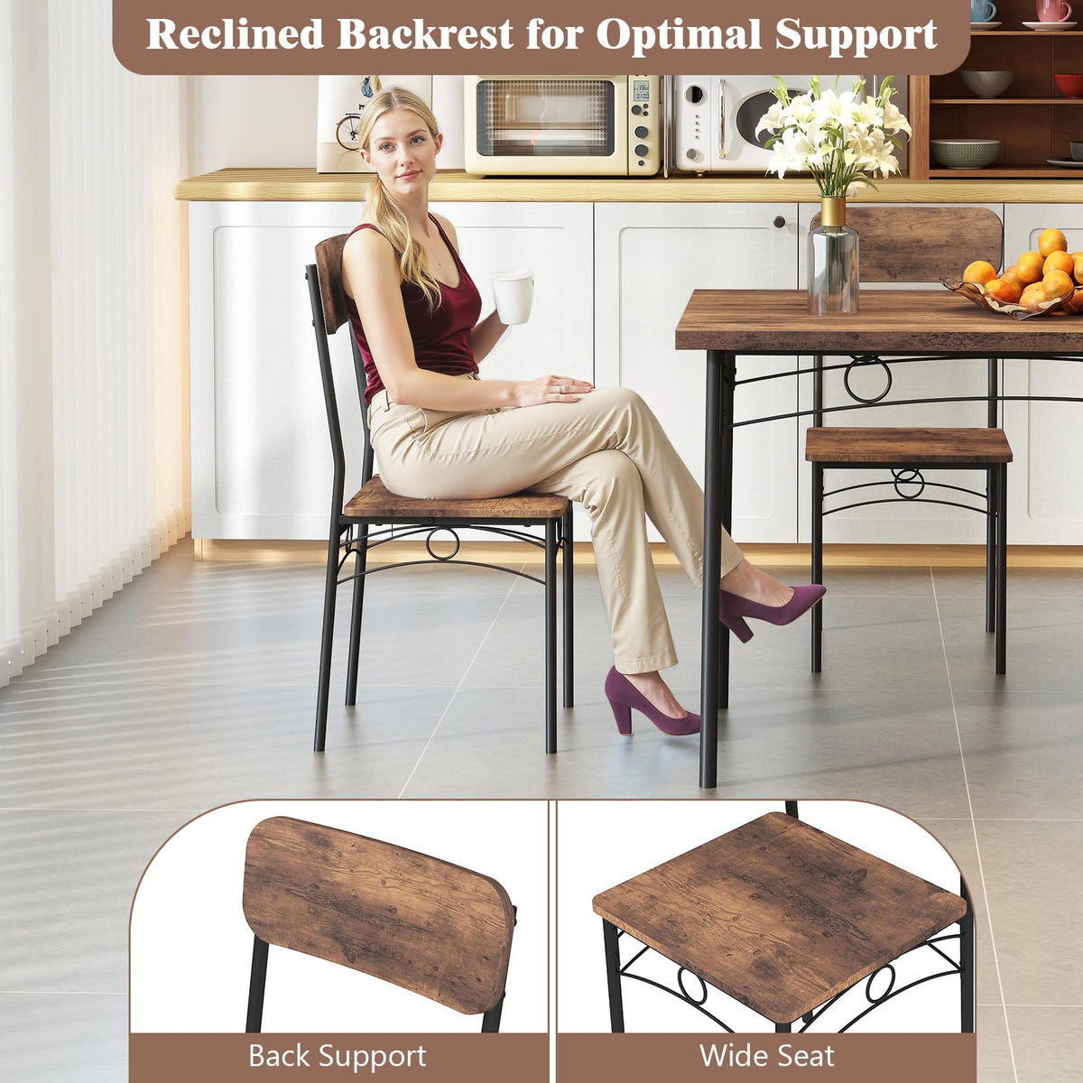 Goflame Rectangle Kitchen Table and 4 Farmhouse Dining Chairs with Heavy-Duty Metal Frame