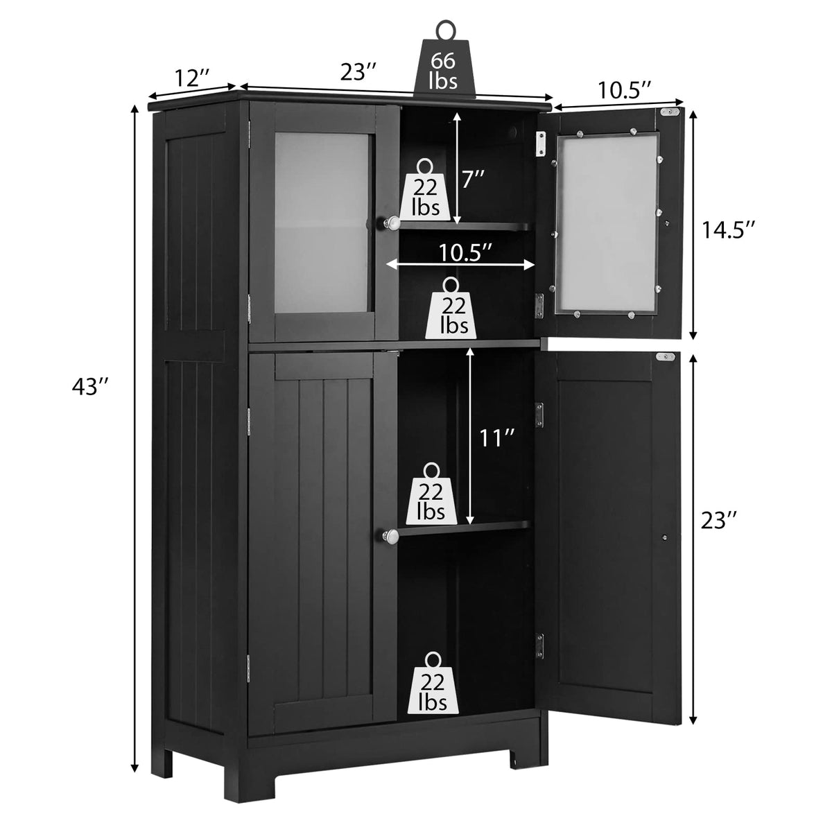 Goflame Storage Cabinet with Doors - Bathroom Floor Cabinet, Freestanding Tall Cabinet