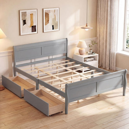 Goflame Twin/ Full/ Queen Bed with 2 Storage Drawers Wood Platform Bed with Headboard & Footboard