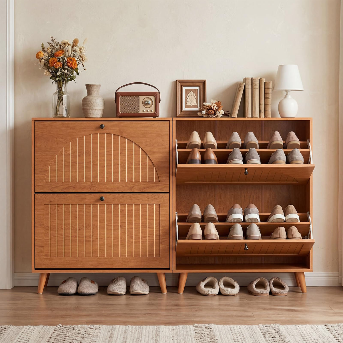 Goflame Shoe Storage Cabinet with 2 Flip Drawers