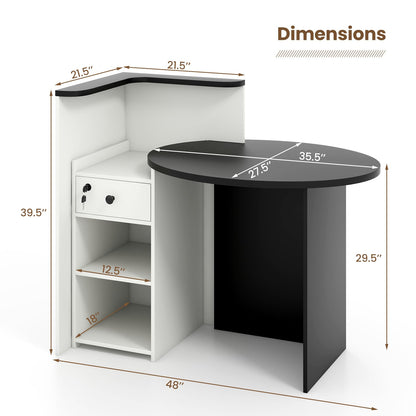 Goflame Reception Desk, Front Counter Desk with Lockable Drawer, Checkout Table with Round Tabletop