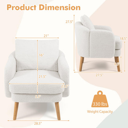 Goflame Sherpa Accent Chair, Modern Upholstered Single Sofa Chair with Back Pillow & Solid Rubber Wood Legs