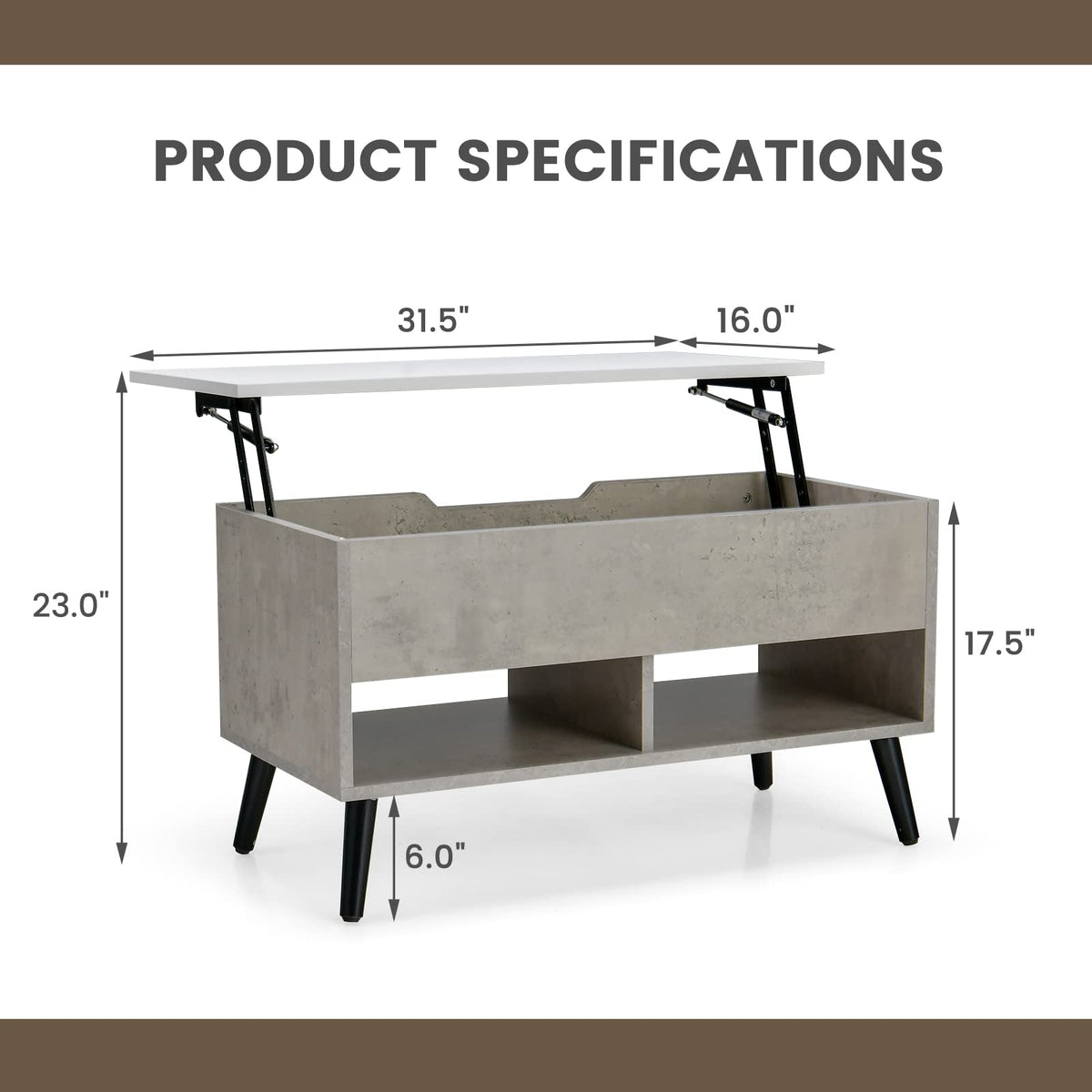 Goflame Lift Top Coffee Table, Modern Cocktail Table w/Hidden Compartment & 2 Open Shelves