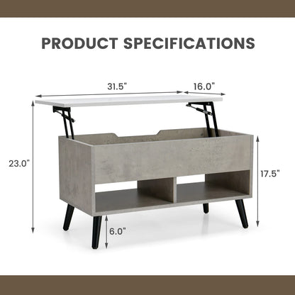 Goflame Lift Top Coffee Table, Modern Cocktail Table w/Hidden Compartment & 2 Open Shelves