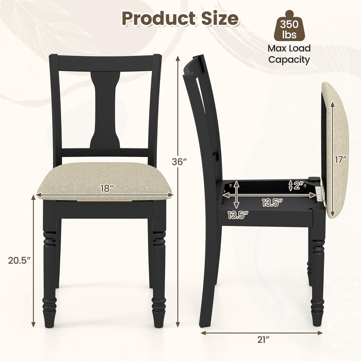 Goflame Wood Dining Chairs Set Farmhouse Dining Room Chair with Cushion Seat, Armless Wooden Dining Side Chairs