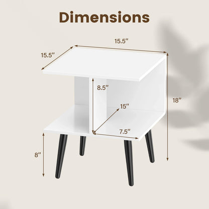 Goflame Mid Century Modern 2-Tier End Table with 2 Storage Compartments (1/2)