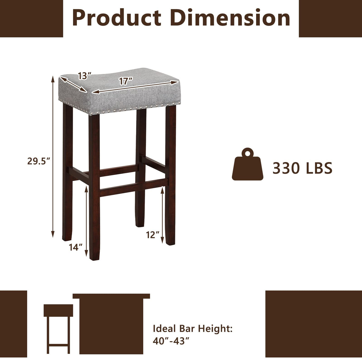 Goflame 29.5" Bar Height Bar Stools Set of 4 - Backless Saddle Barstools with Nailhead Linen Foam Seat