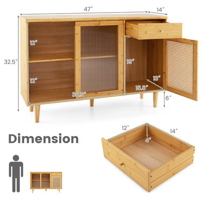 Goflame Sideboard, Bamboo Buffet Cabinet with Storage