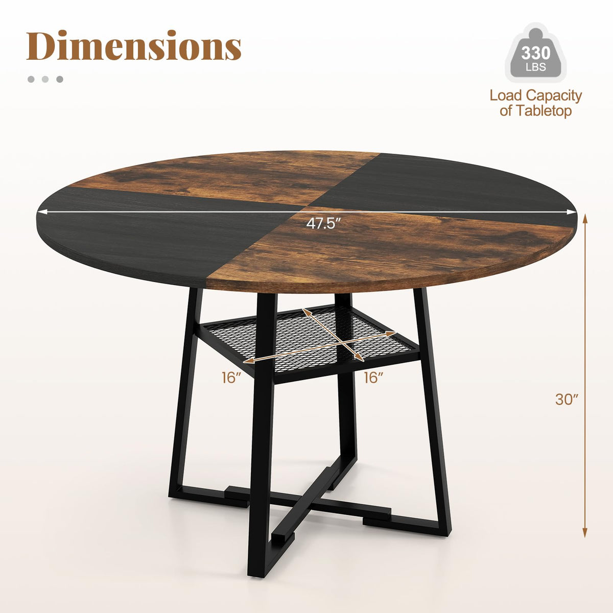 Goflame Round Dining Table for 4-6 | 47.5" Circle Kitchen Table with Storage Shelf