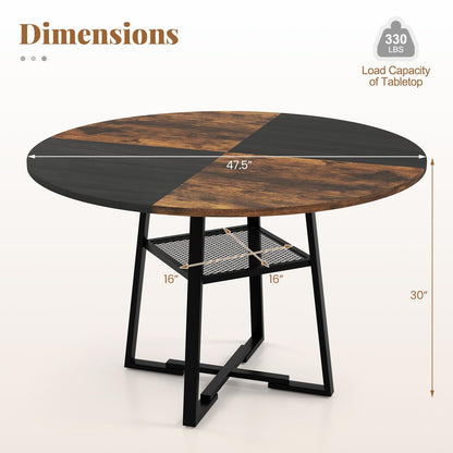 Goflame Round Dining Table for 4-6 | 47.5" Circle Kitchen Table with Storage Shelf