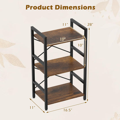 Goflame 3-Tier Bookshelf Narrow Freestanding Display Shelf with Metal Frame & Wooden Storage Racks