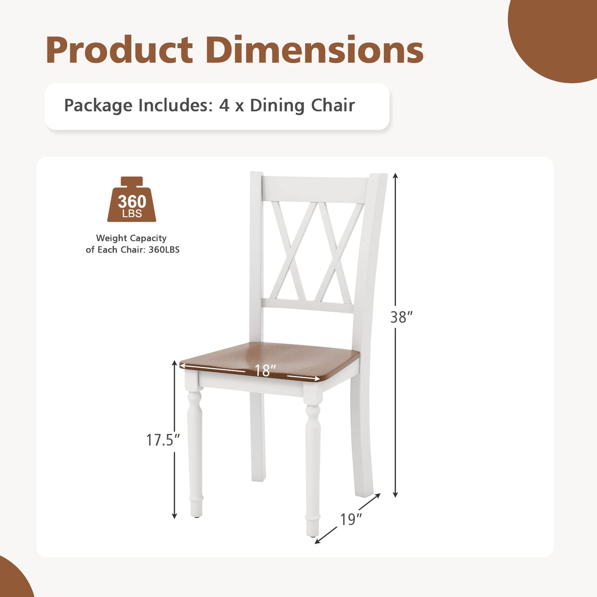 Goflame Dining Room Chairs Set of 4 White - Wooden Farmhouse Kitchen Chairs with Rubber Wood Seat