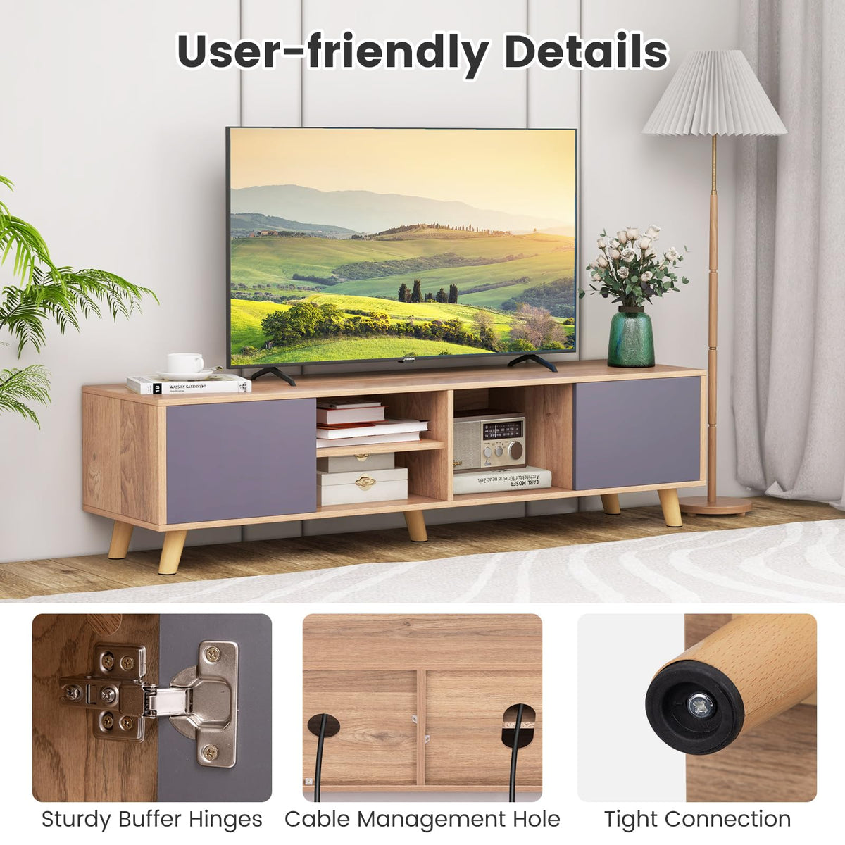 Goflame TV Stand for TVs up to 65 Inch, Entertainment Center with 2 Side Cabinets