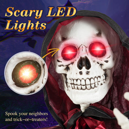 Goflame 8 Ft Halloween Animatronics, Sound & Touch Activated Grim Reaper with Sickle, Glowing LED Eyes & Scary Voices