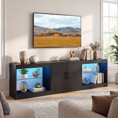 Goflame LED TV Stand for 85 Inch TV | Modern Entertainment Center with Power Outlets