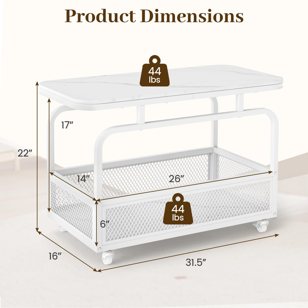 Goflame Rolling Side Table | 2-Tier End Table with Mesh Storage Basket (1/2)