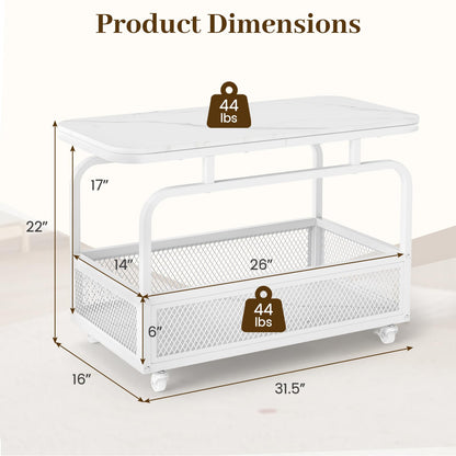 Goflame Rolling Side Table | 2-Tier End Table with Mesh Storage Basket (1/2)