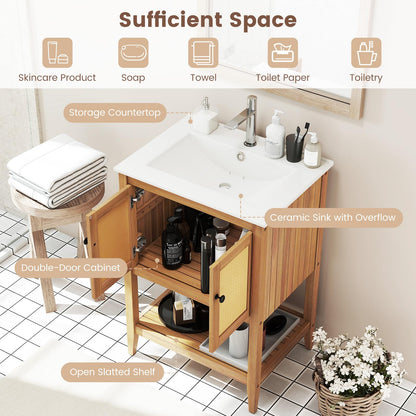 Goflame Bathroom Vanity with Sink Solid Acacia Wood Modern Vanity Sink Cabinet