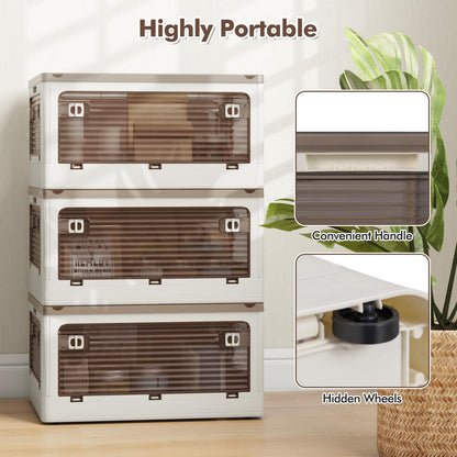 Goflame Storage Bins with Lids and Hidden Wheels, 3/6 Pack Stackable Collapsible Storage Boxes with 5 Opening Doors