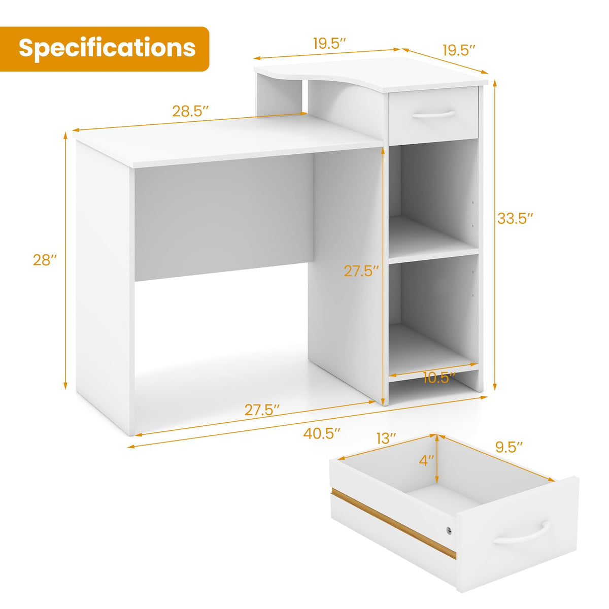 Goflame Computer Desk with Storage, Modern PC Laptop Table with 5-Position Adjustable Shelf