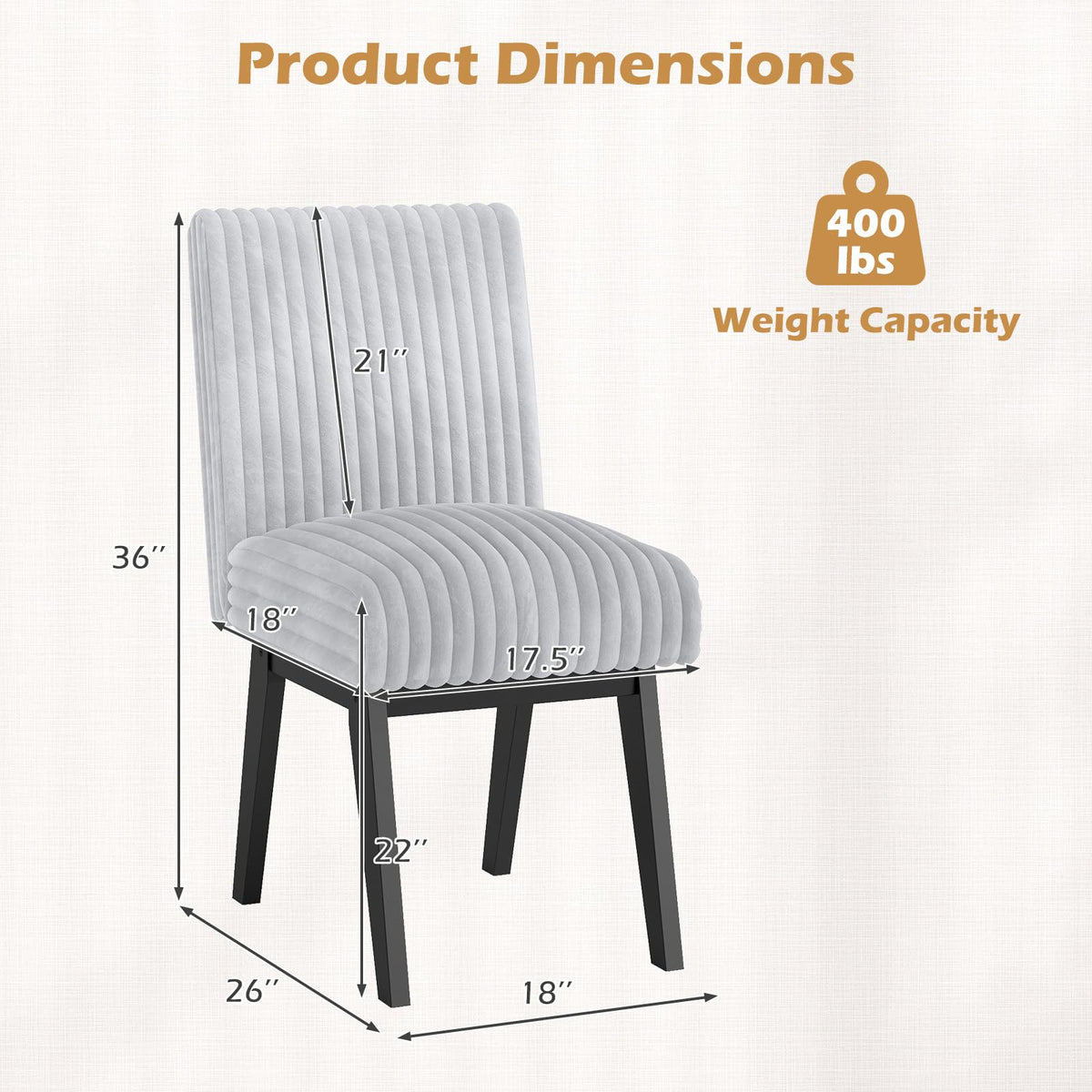 Goflame Fabric Upholstered Channel Tufted Kitchen Chair w/ 6" Thick Padded Seat & Backrest