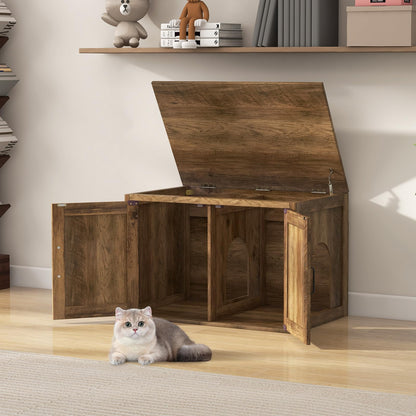 Goflame Cat Litter Box Enclosure - Flip Top Litter Box Hidden Furniture with Barn Door, Side Entrance