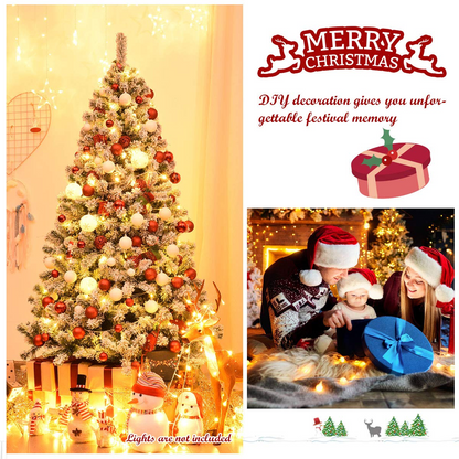 Goflame Snow Flocked Christmas Tree, Artificial Hinged Pine Tree - GoflameUS