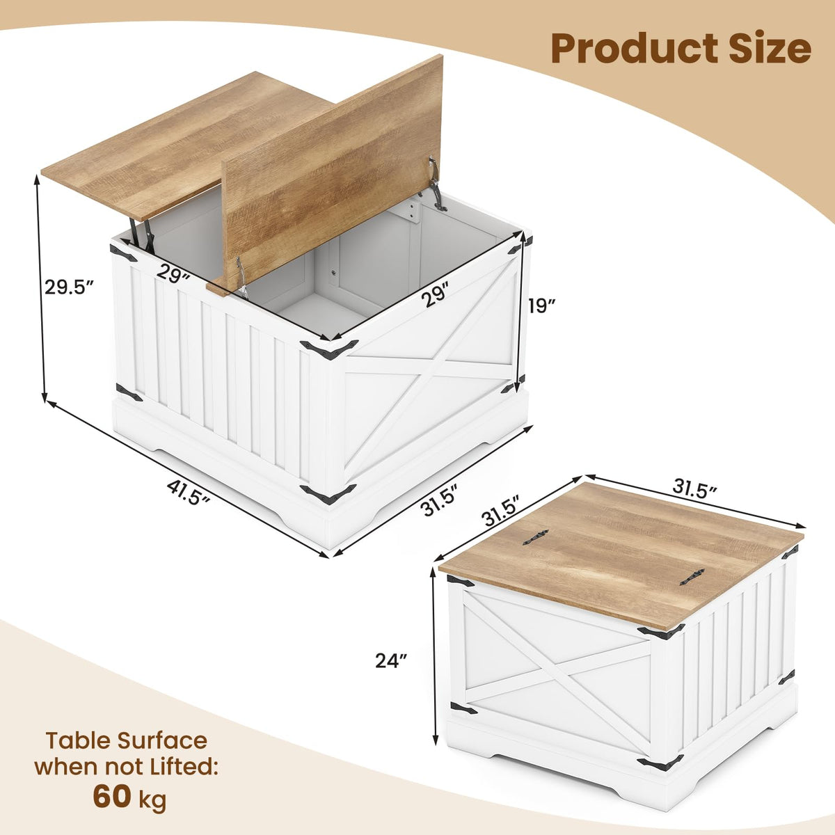 Goflame 31.5" Square Wood Center Table with Large Hidden Storage Compartment & Hinged Lift Top