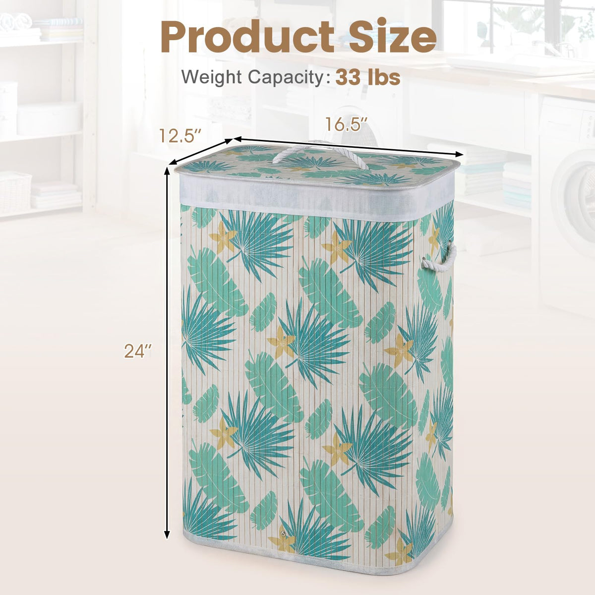 Goflame 19 Gal Bamboo Laundry Hamper w/Removable Liner & Portable Handles
