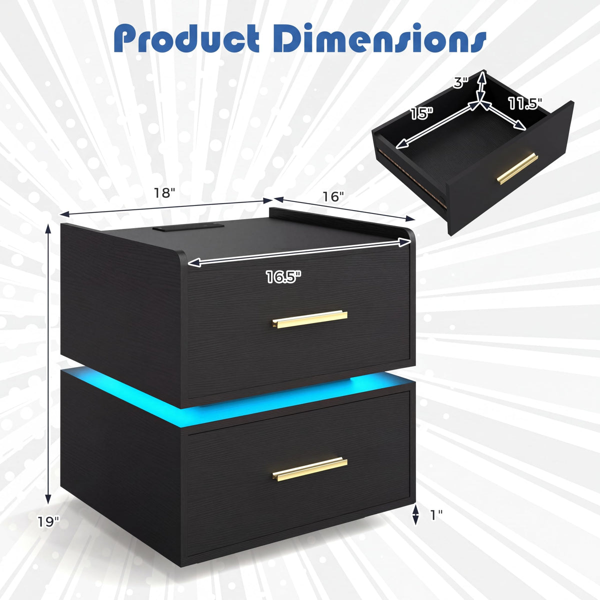 Goflame LED Night Stand with Charging Station & 2 Storage Drawers (1/2)