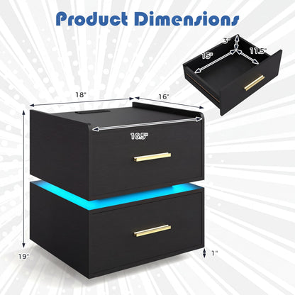Goflame LED Night Stand with Charging Station & 2 Storage Drawers (1/2)