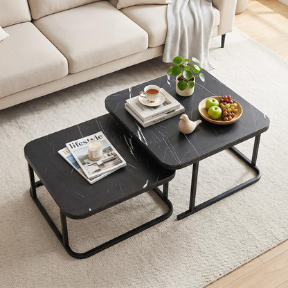 Goflame Nesting Coffee Table Set of 2 with Metal Frame