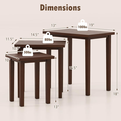 Goflame Nesting Tables Set of 3, Farmhouse Stacking Side Tables with Rubber Legs