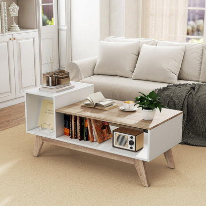 Goflame 2-Tier Coffee Table with Storage Mid Century Modern Center Table