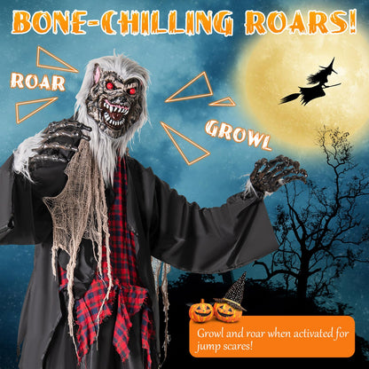 Goflame 8.2 Ft Halloween Animatronics, Sound-Activated Werewolf with Light-up Eyes & Scary Sounds