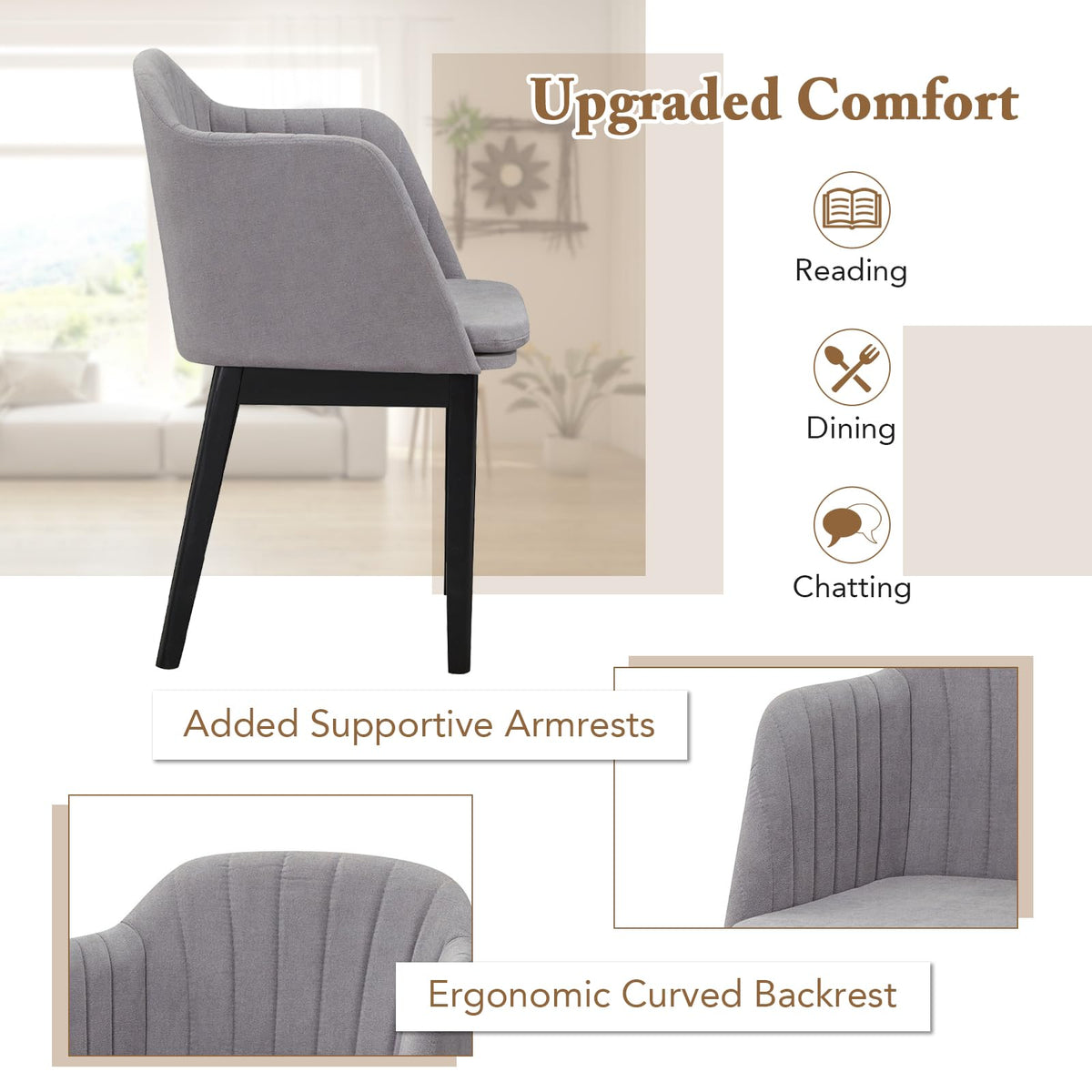 Goflame Modern Dining Chairs, Upholstered Velvet Accent Chairs w/Curved Backrests & Rubber Wood Legs