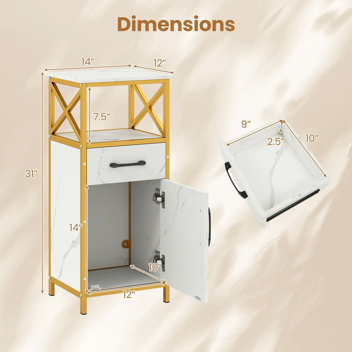 Goflame Bathroom Storage Cabinet with Drawer