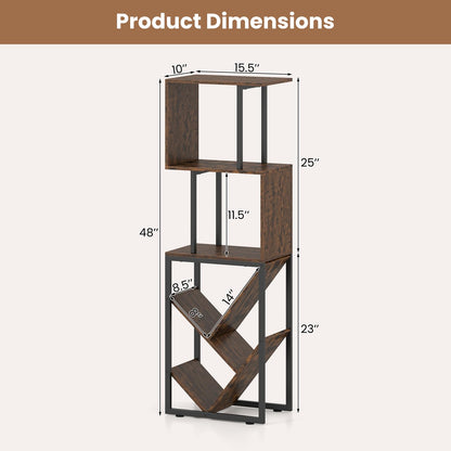 Goflame 6-Tier Bookshelf | Industrial S-Shaped Geometric Bookcase with Open Display Shelves