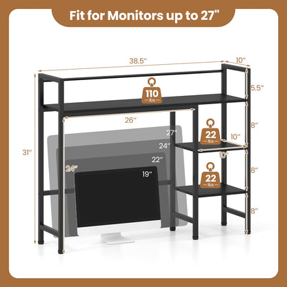 Goflame 4-Tier Desktop Bookshelf | 38.5" Dorm Desk Hutch for 27" Monitor