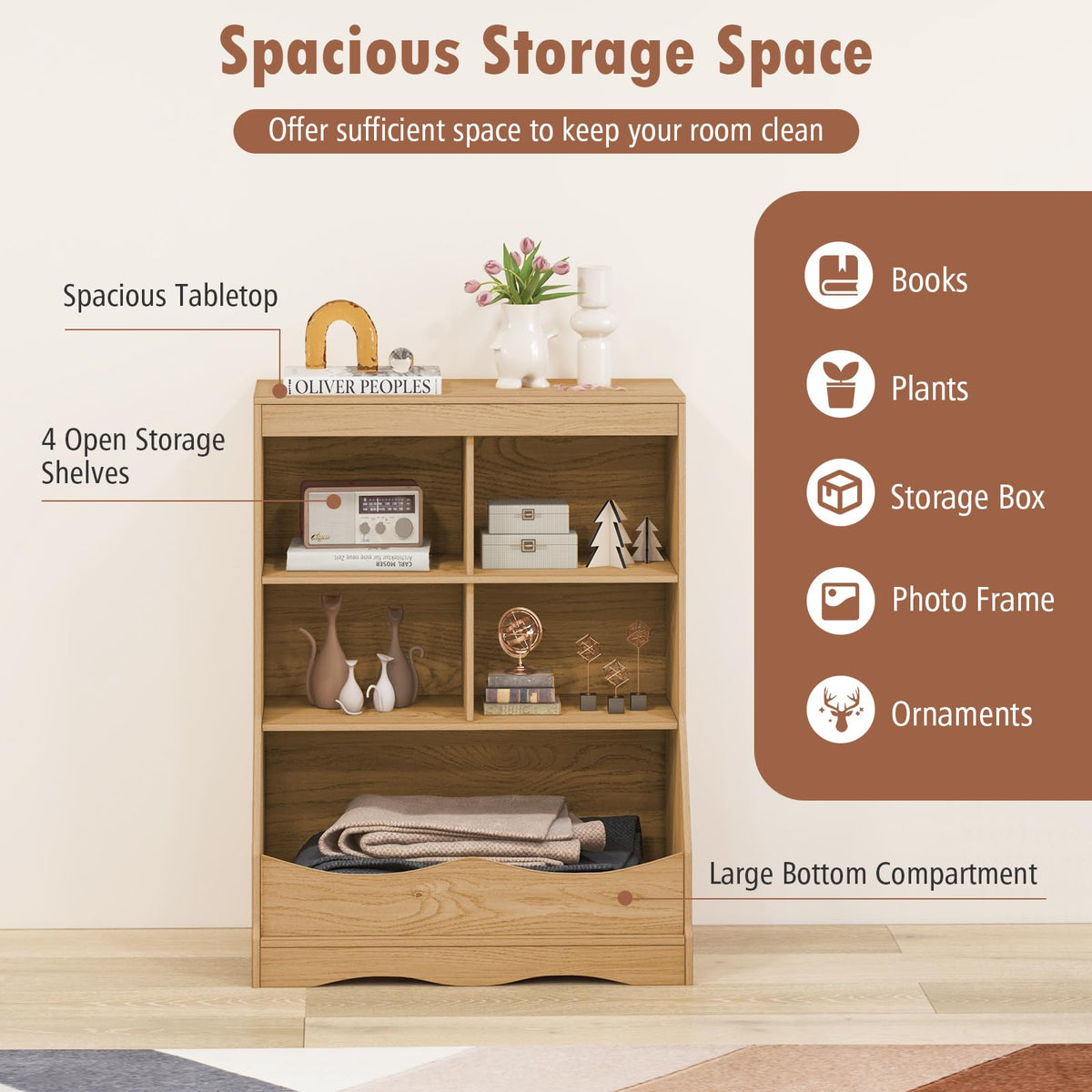 Goflame Storage Cabinet, Small Bookshelf, Short Bookcase with 4 Open Storage Cube & Bottom Compartment