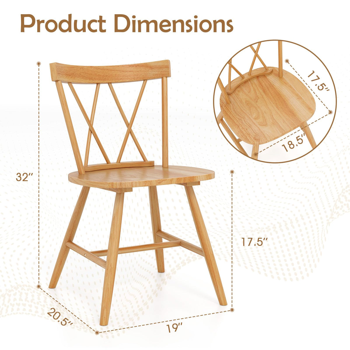Goflame Wooden Dining Chairs Set of 2/4, Farmhouse Windsor Kitchen Chairs w/Cross Back, Wide Seat